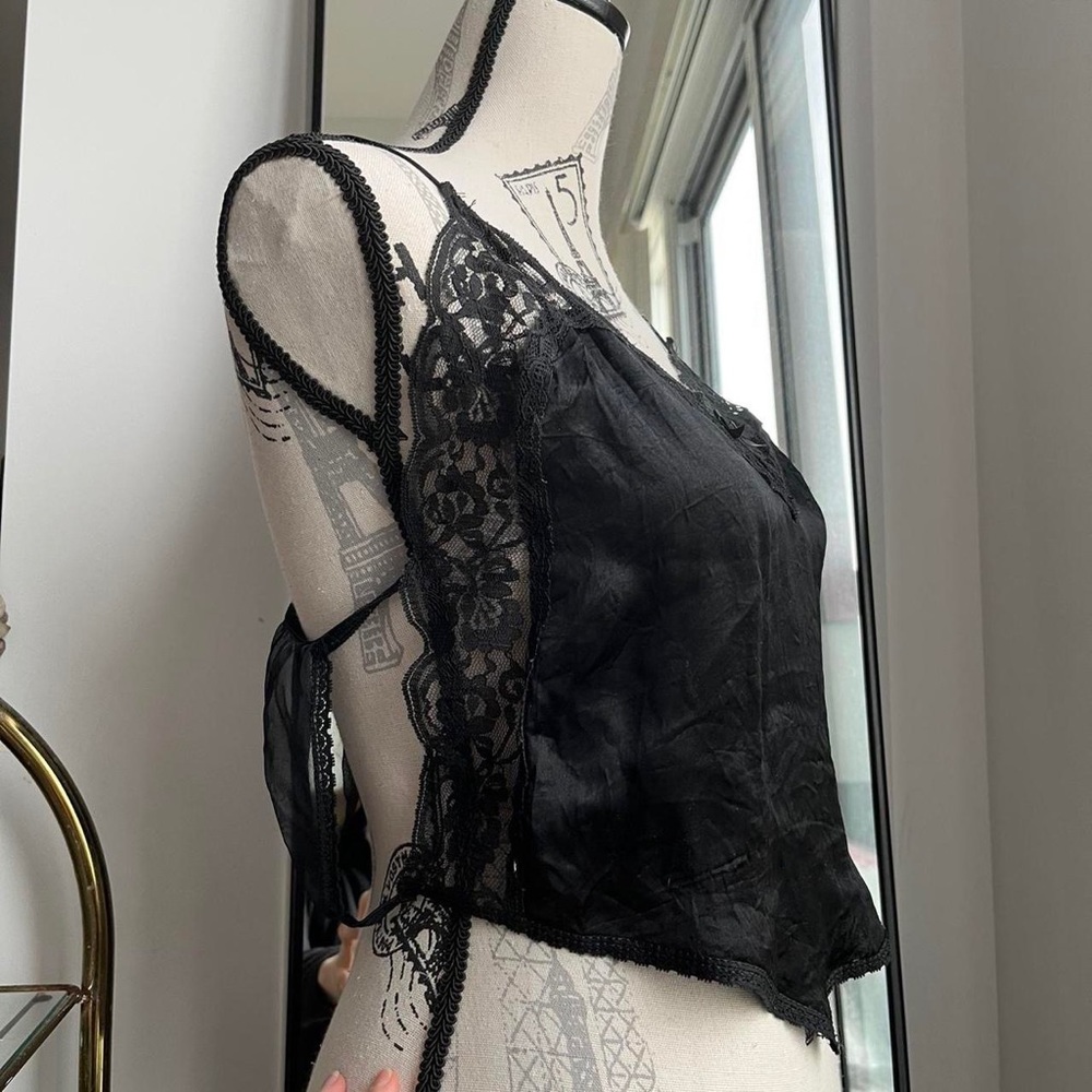 Vintage satin lace black top